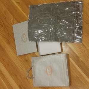 Gray cashmere scarf, gift box, and bag, new
